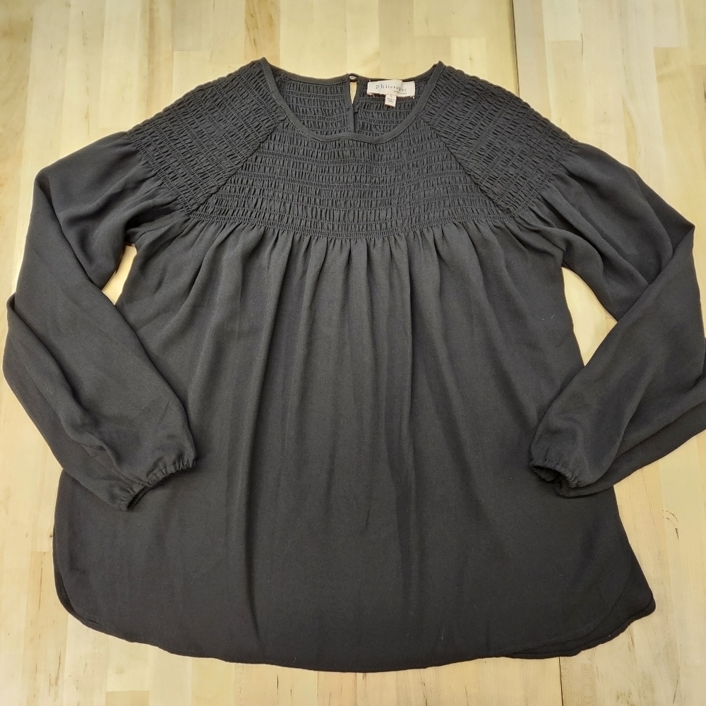 Philosophy Black Lace Cut Out Crew Neck Long Sleeve Pullover Top Blouse Large